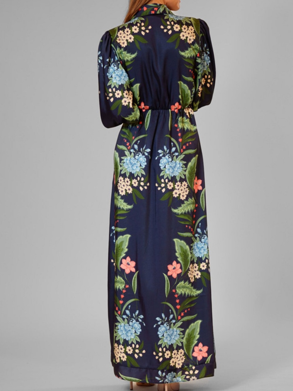 julia jordan Navy Floral Maxi Shirt Dress with Tie - Picture 2 of 7